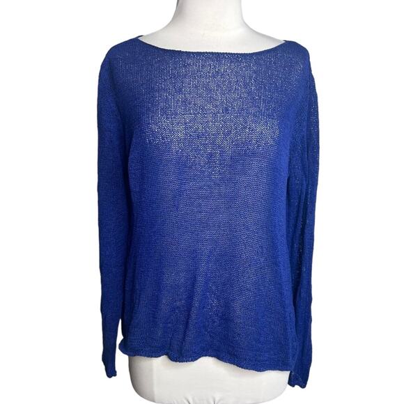 Eileen Fisher linen blend blue sweater Sz L - Picture 1 of 5